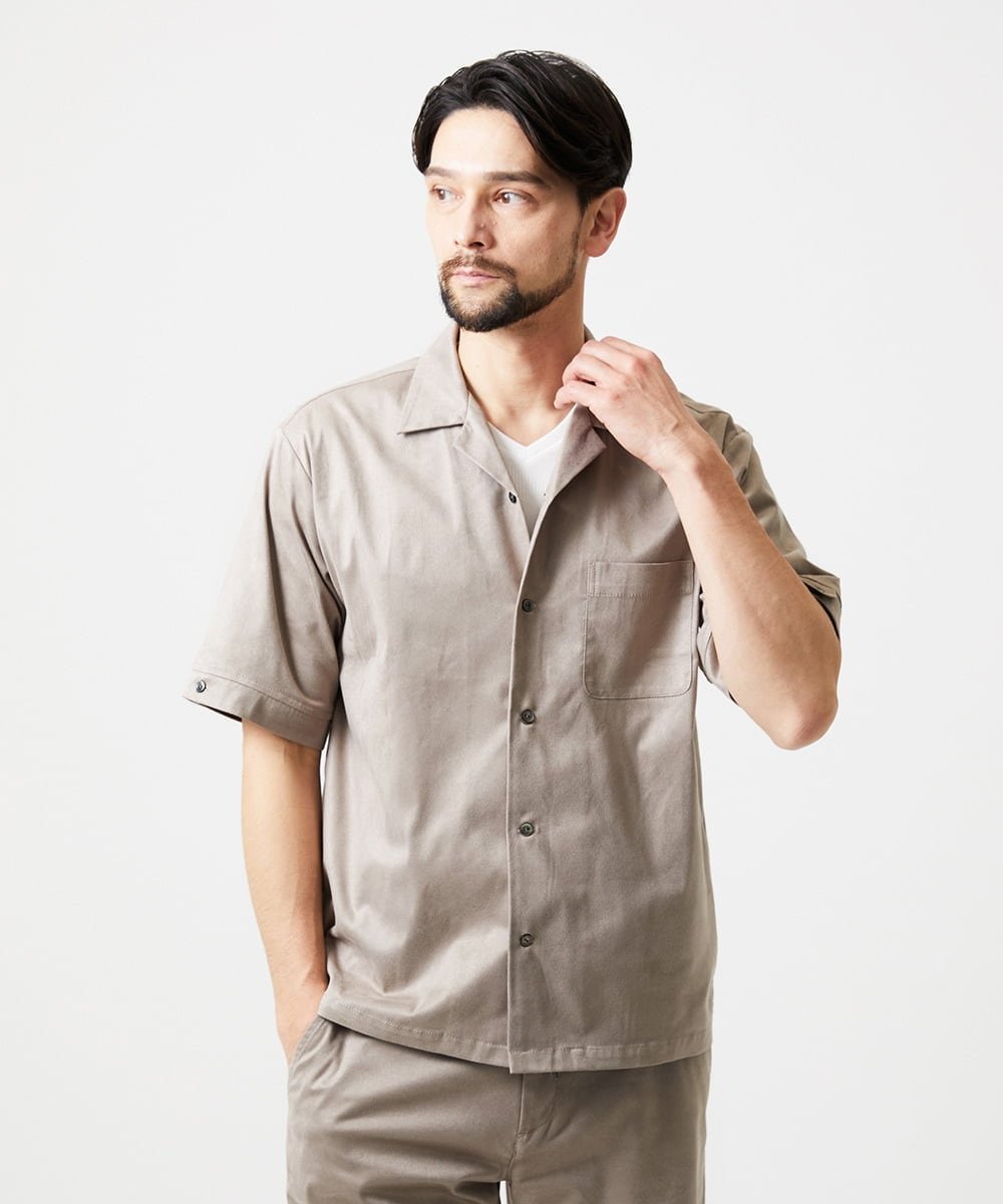 MICHEL KLEIN HOMME 【セットアップ】スエード半袖シャツ ミッシェルクランオム トップス シャツ・ブラウス ベージュ ブラック
