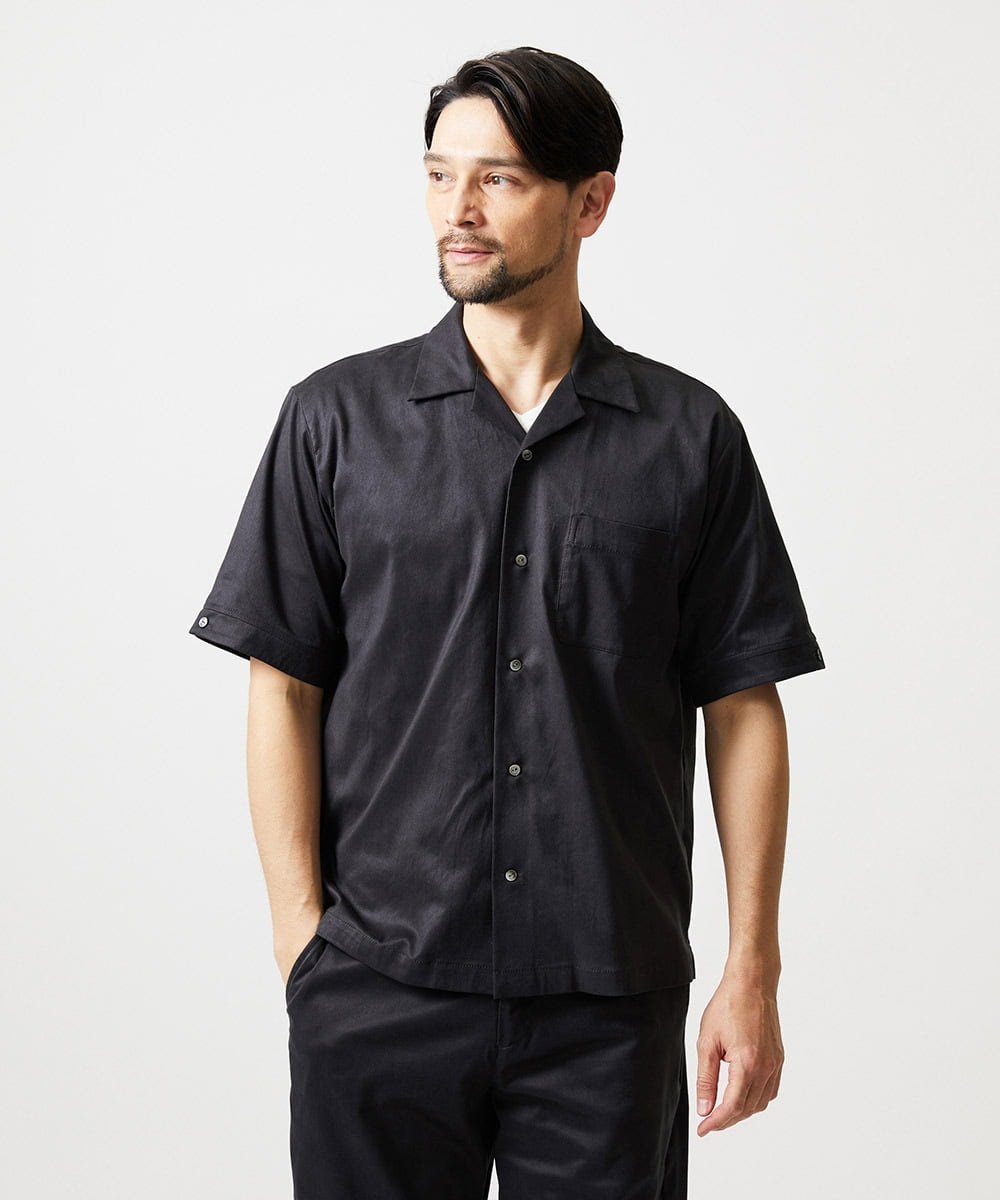 MICHEL KLEIN HOMME 【セットアップ】スエード半袖シャツ ミッシェルクランオム トップス シャツ・ブラウス ベージュ ブラック