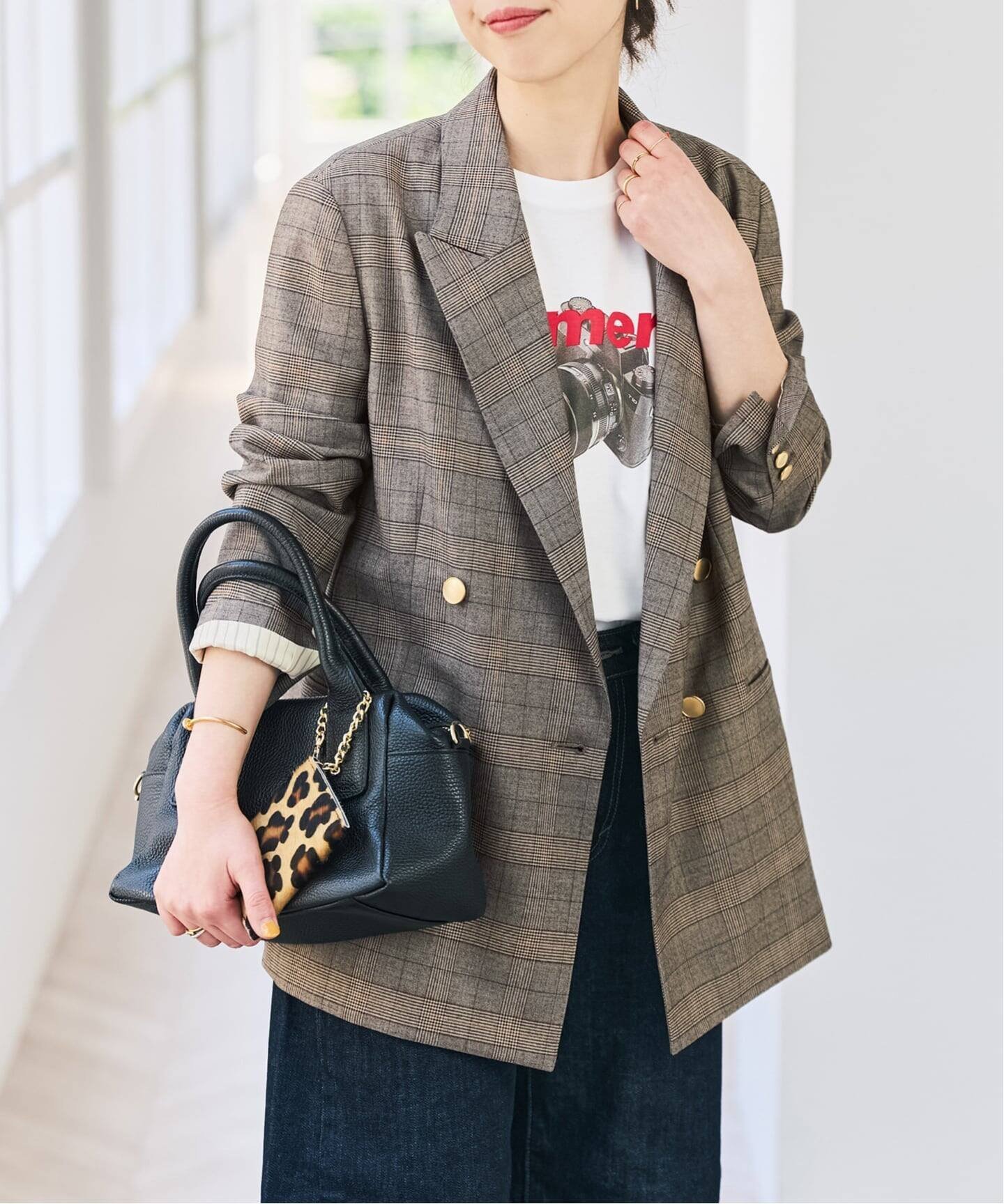 Spick & Span 《セットアップ可》ウールブレンドグレンチェックジャケット スピックアンドスパン ジャケット・アウター テーラードジャケット・ブレザー ベージュ