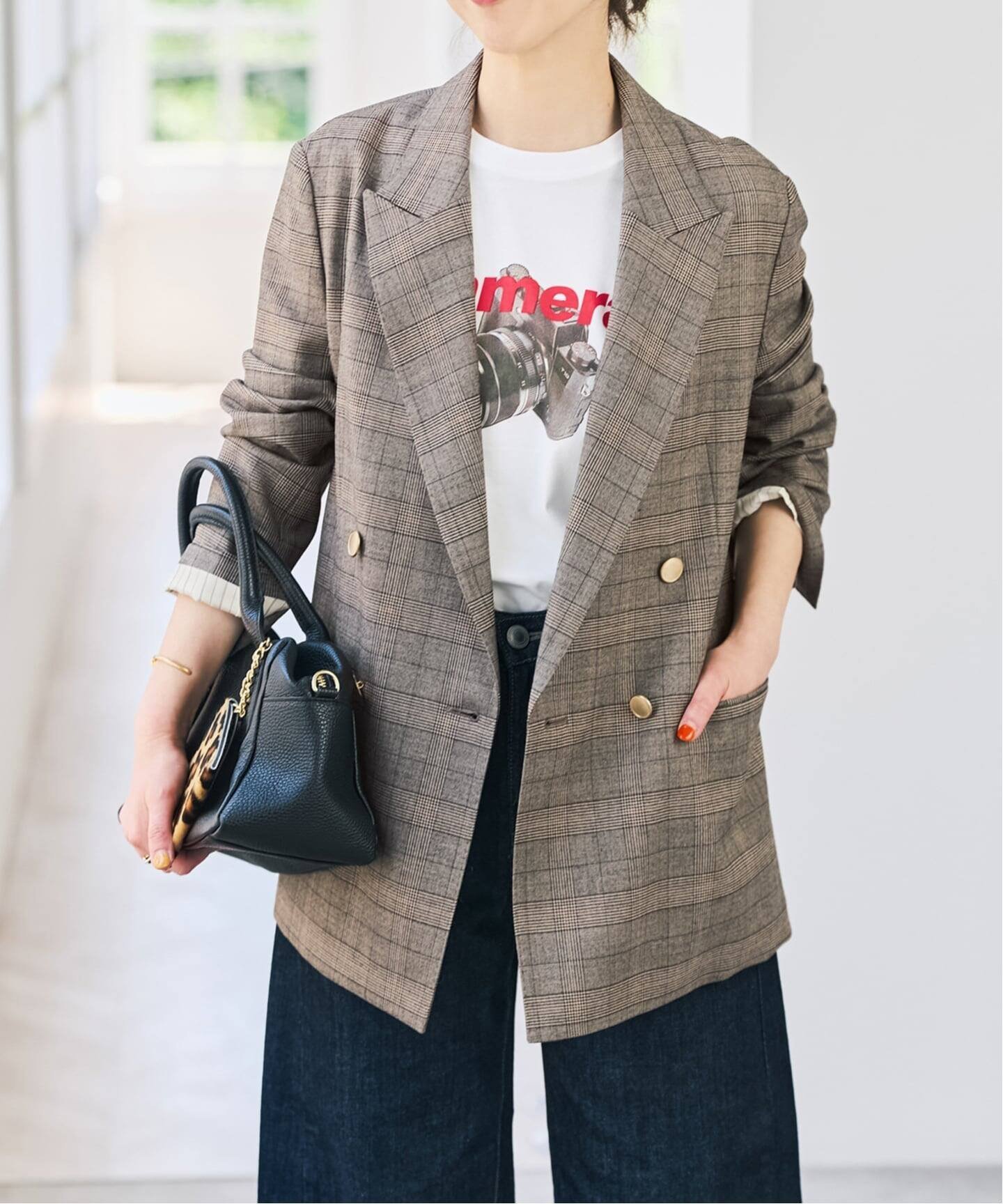 Spick & Span 《セットアップ可》ウールブレンドグレンチェックジャケット スピックアンドスパン ジャケット・アウター テーラードジャケット・ブレザー ベージュ