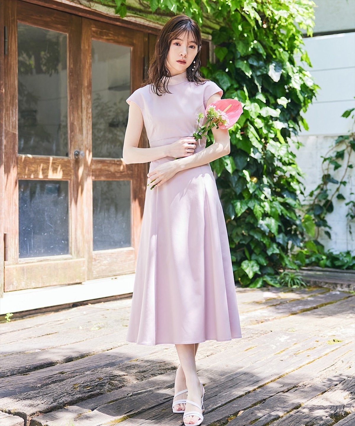 【SALE／50%OFF】Swingle スタンドネックフレンチエレガンスワンピース スウィングル ワンピース・ドレス その他のワンピース・ドレス ピンク ブルー ブラック【送料無料】のサムネイル