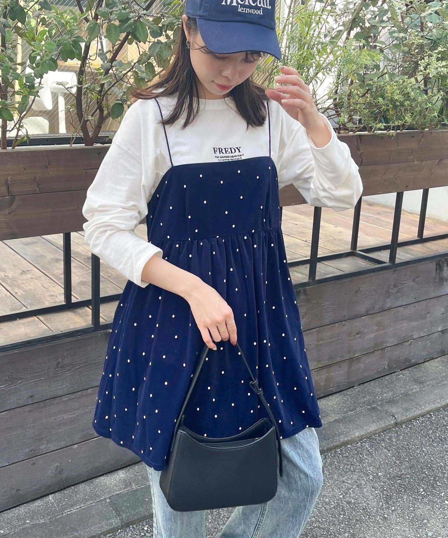 【SALE／50%OFF】fredy emue 《セットアップ対応》ベロアドット刺繍キャミブラウス フレディ アンド グロスター トップス キャミソール ブルー ブラック【送料無料】(4)