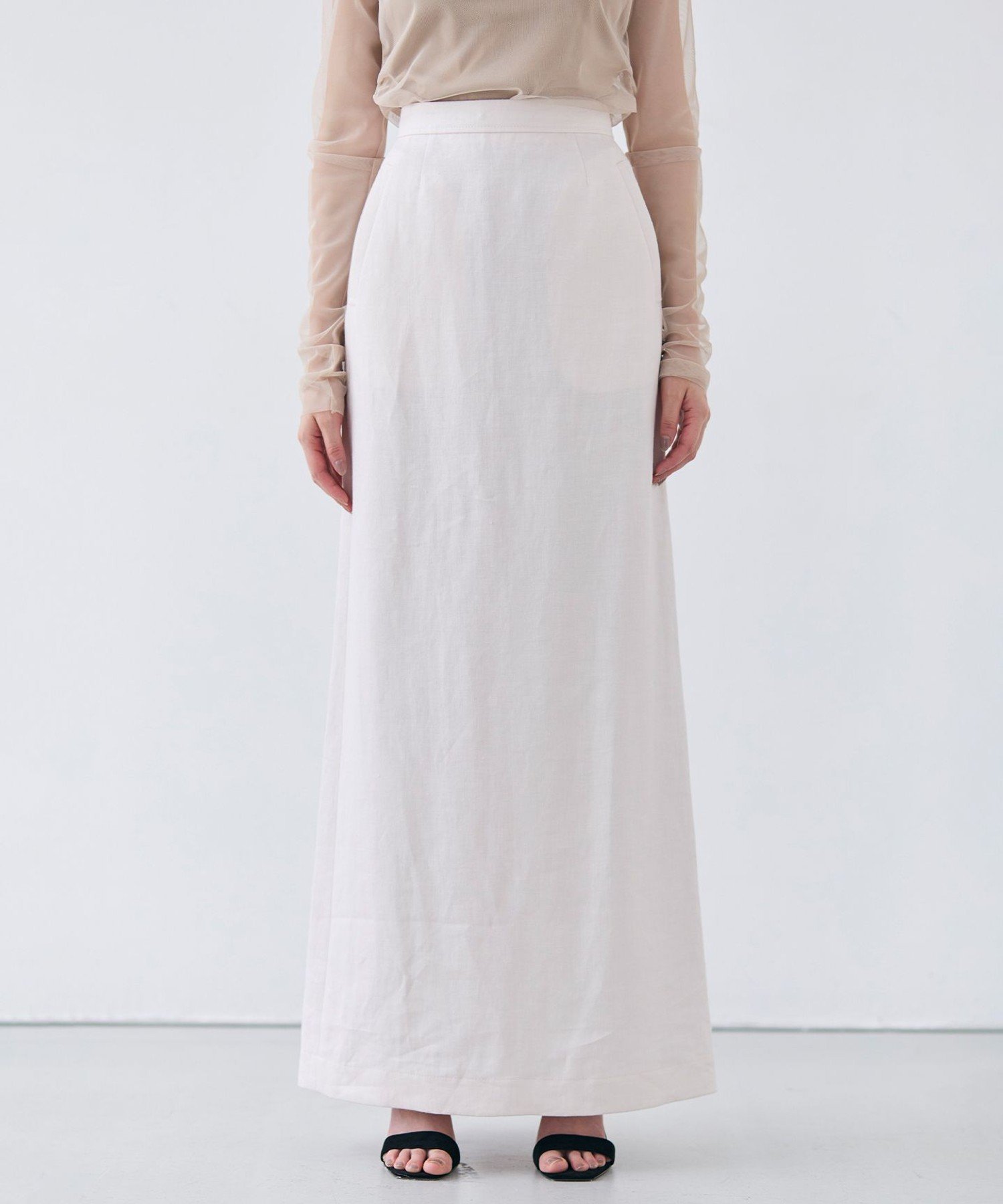 BEIGE, 【Oggi 5月号掲載】CRINUM / Iラインリネンマキシスカート ベイジ, スカート ロング・マキシスカート ピンク【送料無料】