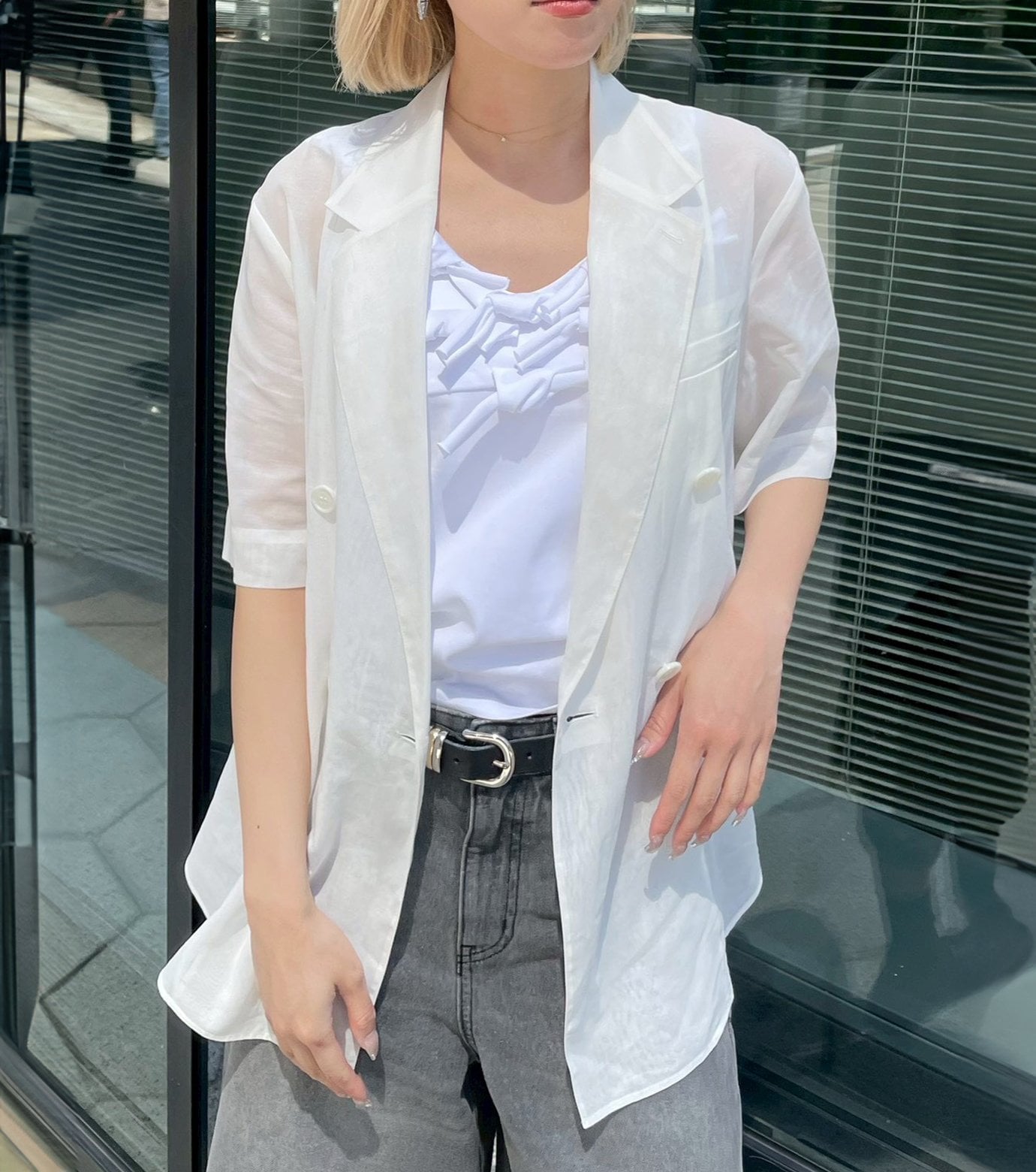 LE CIEL BLEU シアーダブルブレステッドSSジャケット / Sheer Double Breasted SS Jacket ルシェルブルー トップス シャツ・ブラウス ブラック ブラウン ホワイト