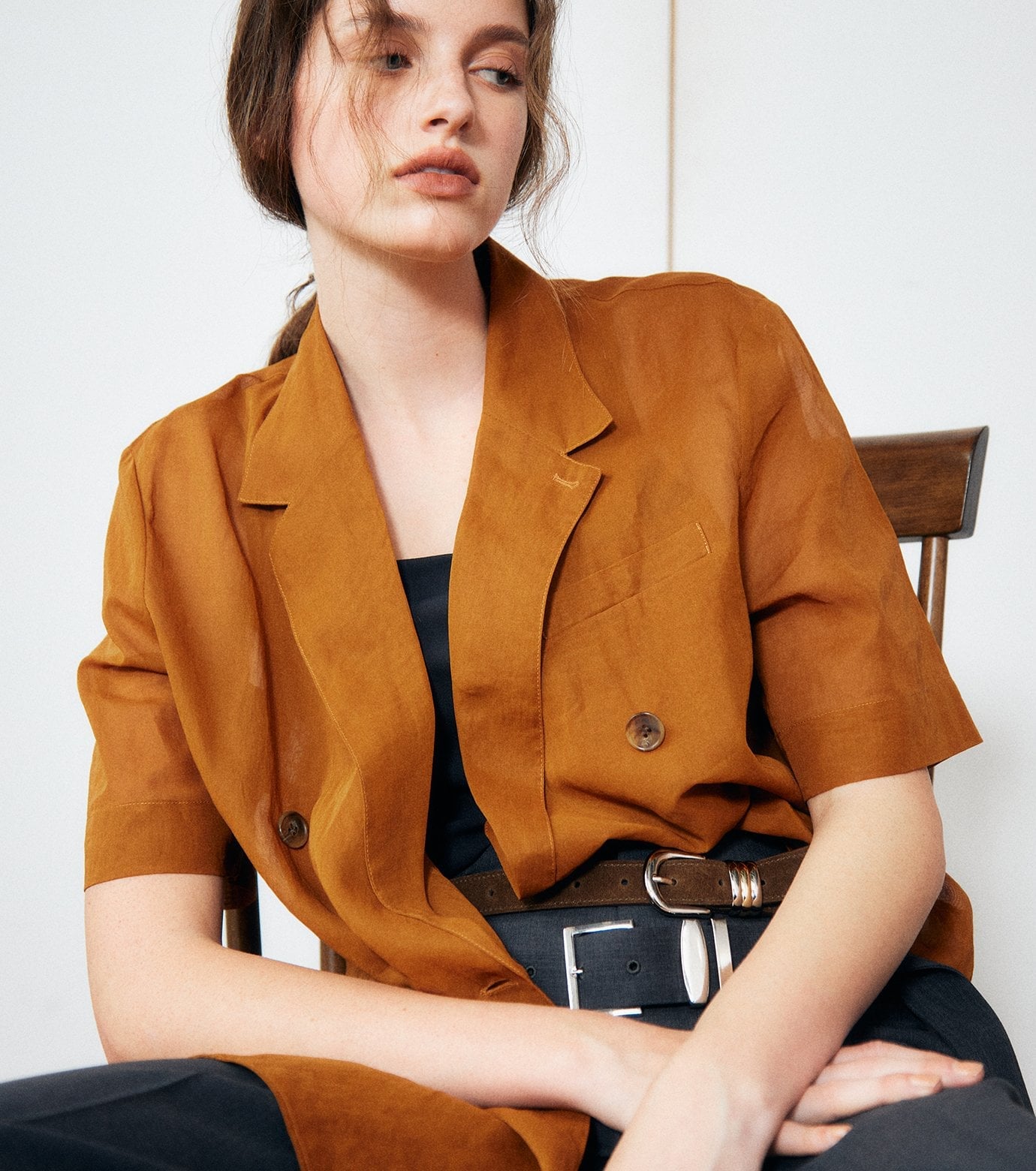 LE CIEL BLEU シアーダブルブレステッドSSジャケット / Sheer Double Breasted SS Jacket ルシェルブルー トップス シャツ・ブラウス ブラック ブラウン ホワイト