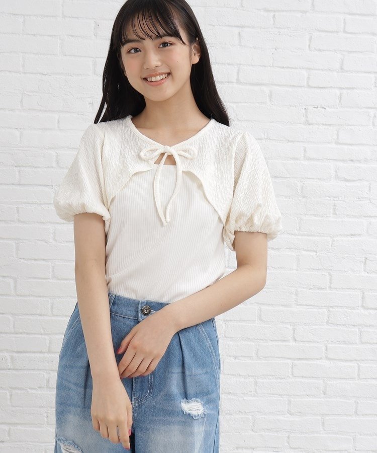 【SALE／50%OFF】PINK-latte ボレロドッキング風カットソー ピンク ラテ トップス カットソー・Tシャツ ホワイト グリーン ピンクのサムネイル