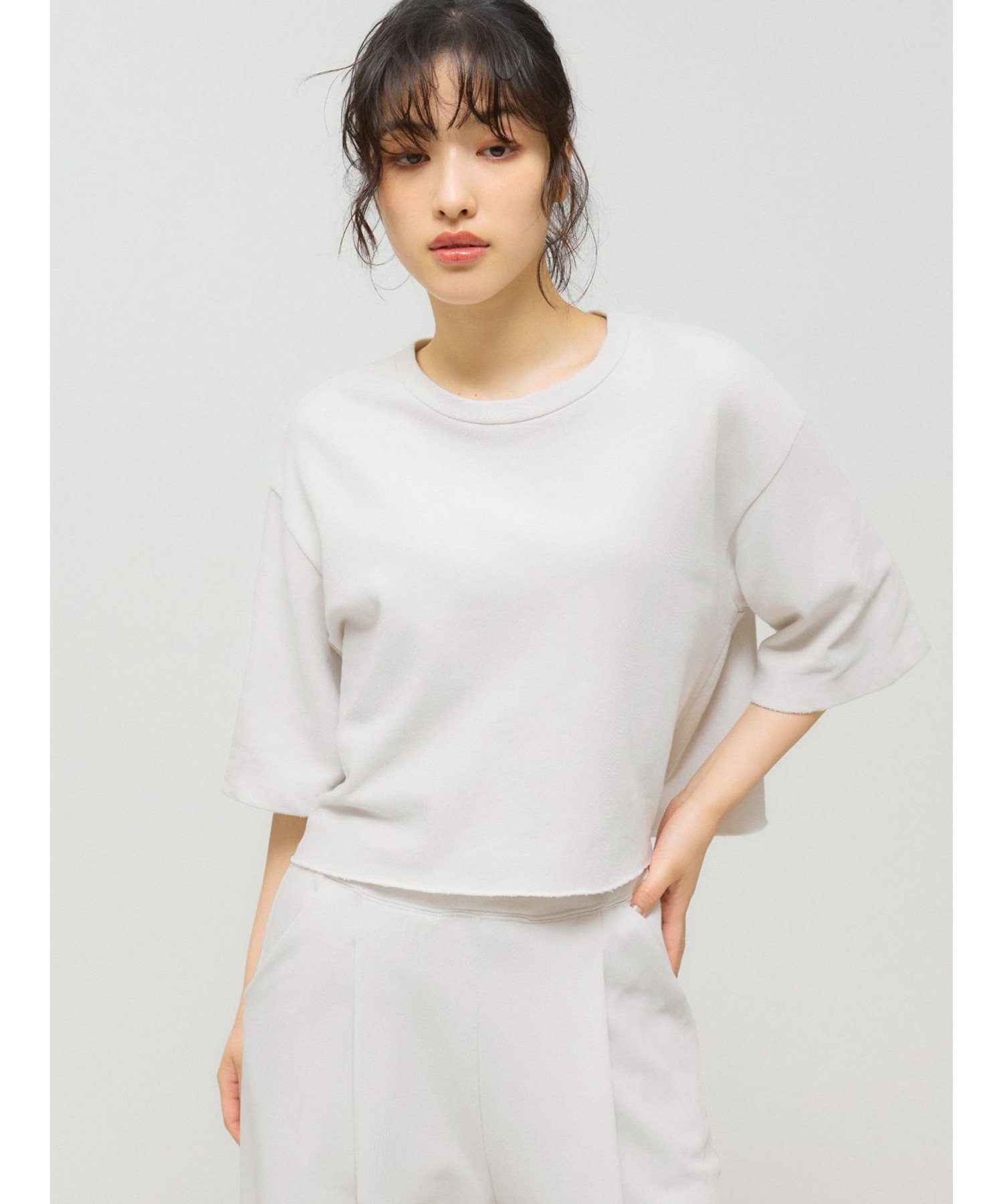 MIDIUMISOLID MIDIUMISOLID for Ladies スウェットショートプルオーバー マーコート トップス カットソー・Tシャツ グレー ブ...