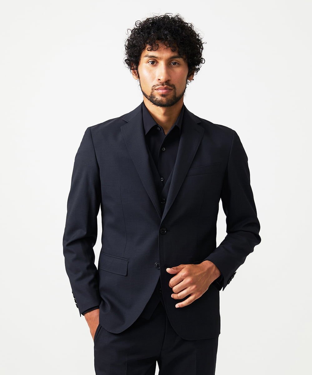 MICHEL KLEIN HOMME 【セットアップ】チェック柄テーラードジャケット ミッシェルクランオム ジャケット・アウター テーラードジャケット・ブレザー ブラック【送料無料】