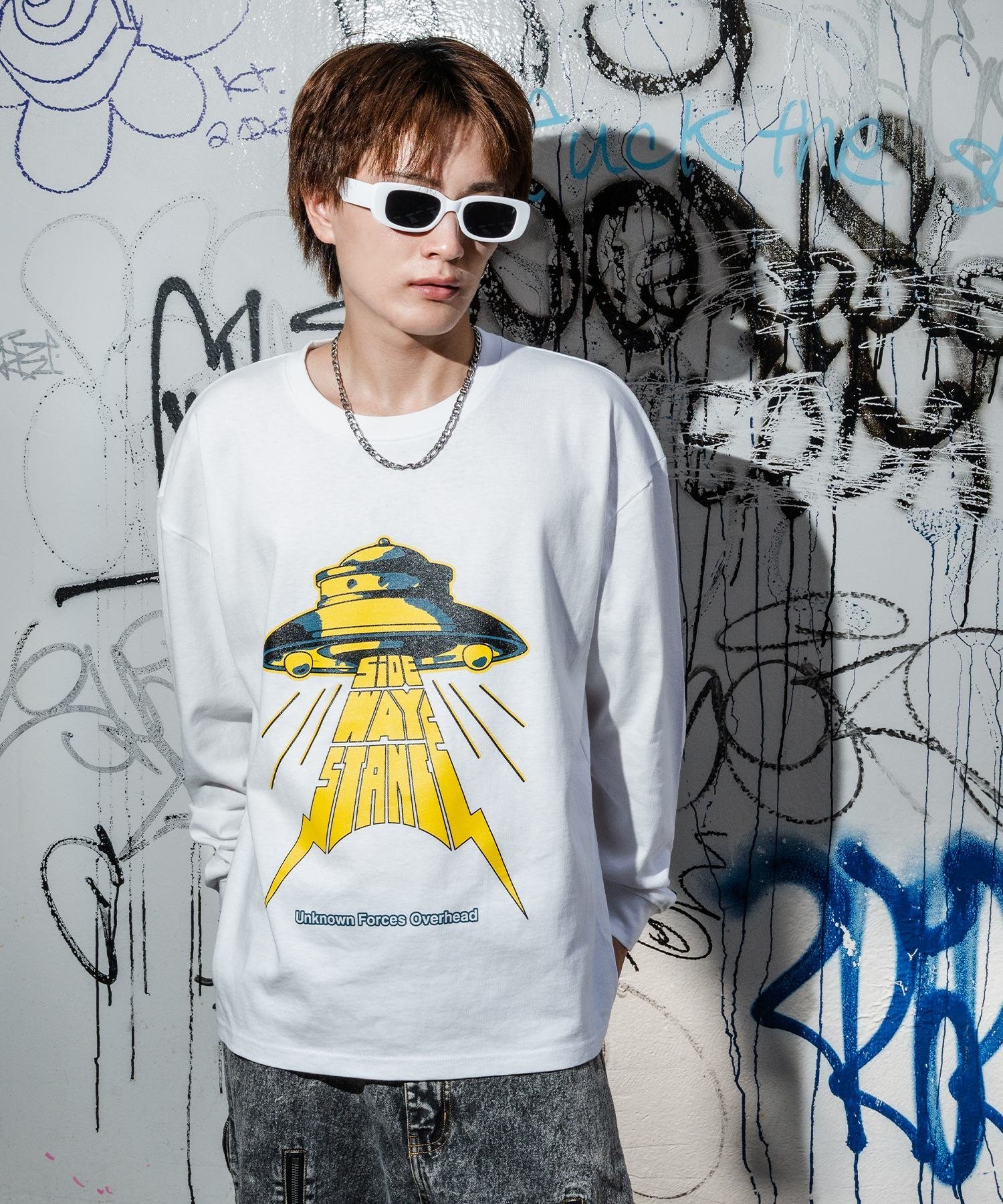 SIDEWAY STANCE SIDEWAY STANCE サイドウェイスタンス UFO 長袖Tシャツ インプローブス トップス カットソー・Tシャツ ホワイト ブラック