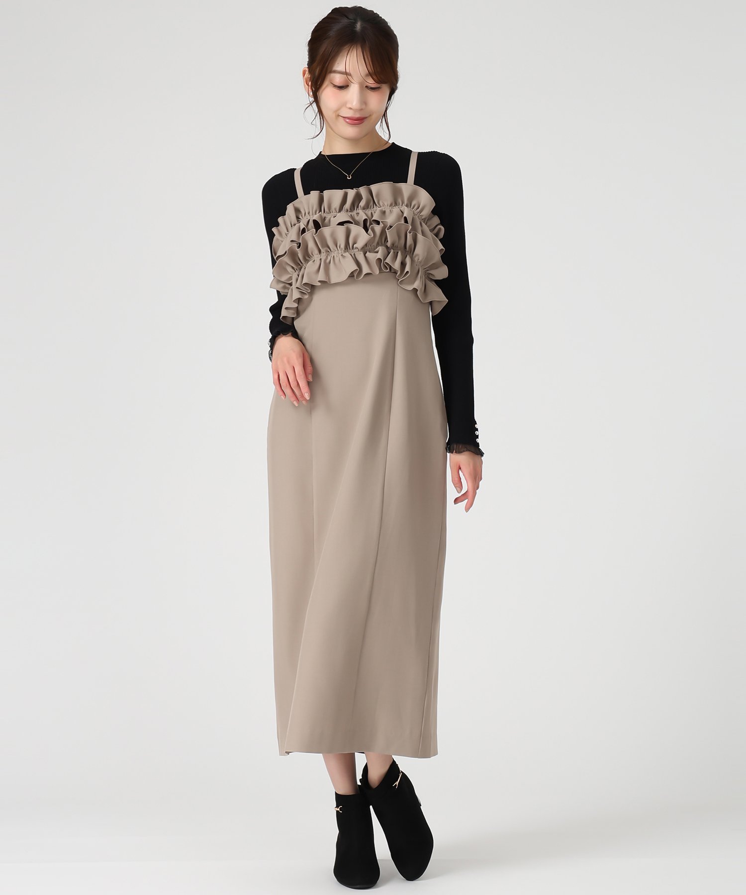 【SALE／30%OFF】MISCH MASCH MM547407 ダブルフリルキャミワンピース ミッシュマッシュ ワンピース・ドレス ワンピース グレー ベージュ【送料無料】のサムネイル