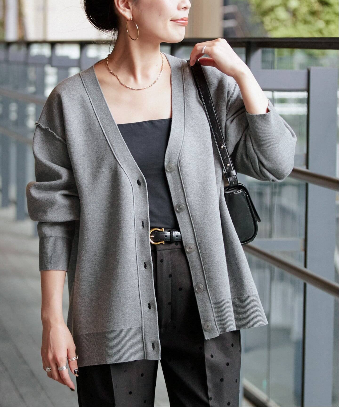 B.C STOCK 手洗い可 / スウェットライクカーディガン ベーセーストック トップス カーディガン グレー ブラック【送料無料】のサムネイル