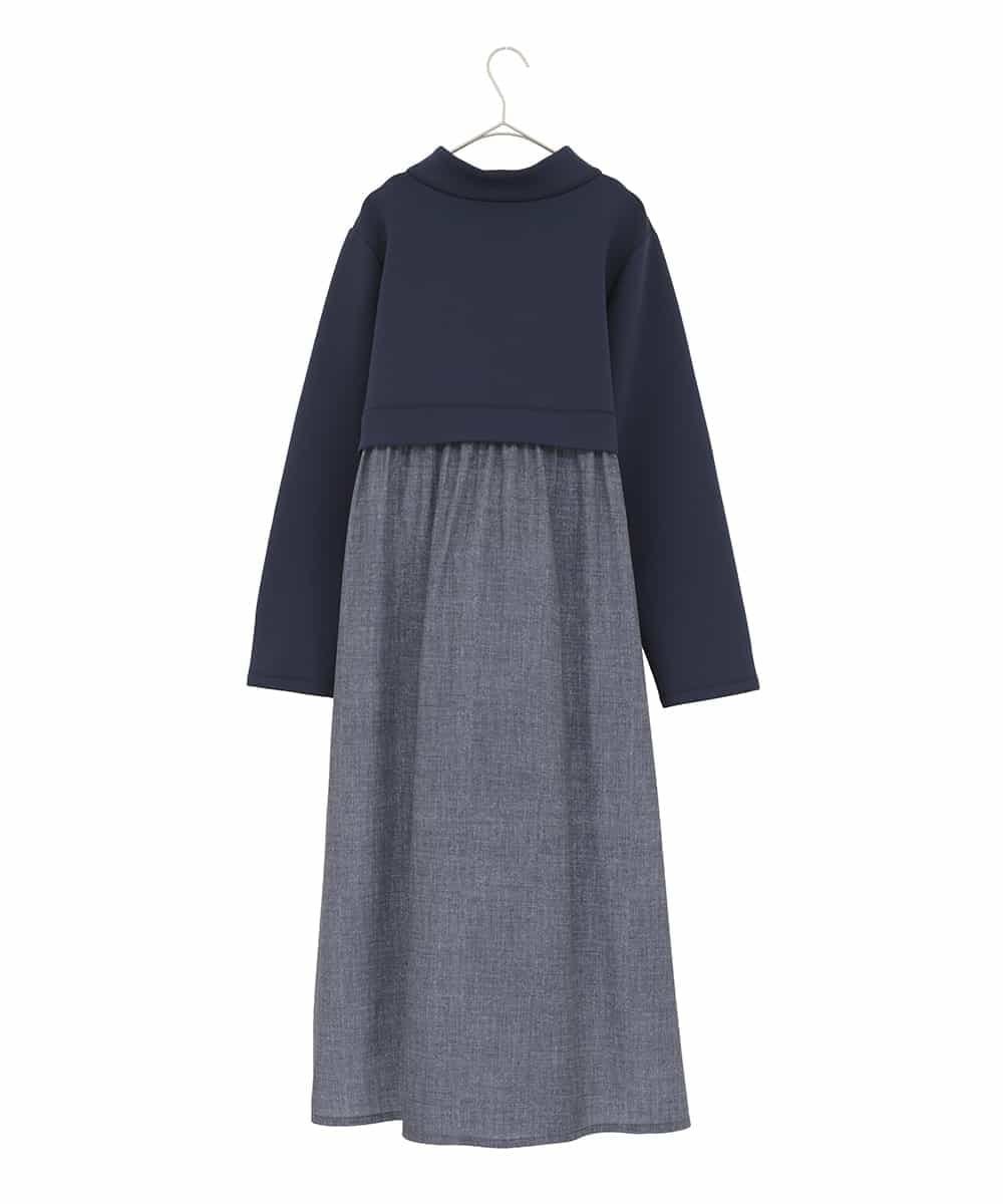 HIROKO BIS GRANDE 【大きいサイズ】異素材MIXジャージーワンピース /洗える ヒロコ ビス グランデ ワンピース・ドレス ワンピース ネイビー