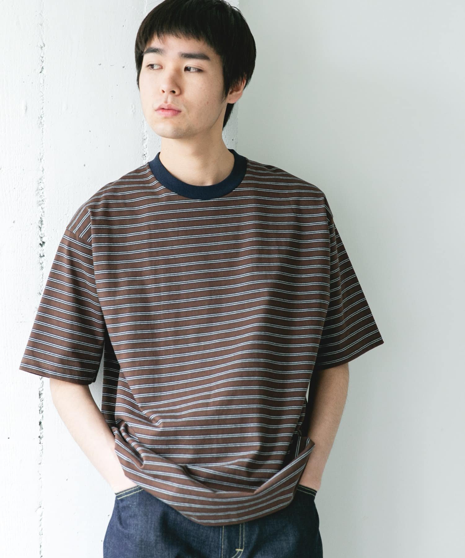 URBAN RESEARCH DOORS プレーティングマルチボーダーTシャツ アーバンリサーチドアーズ トップス カットソー・Tシャツ ホワイト ブラウン【送料無料】