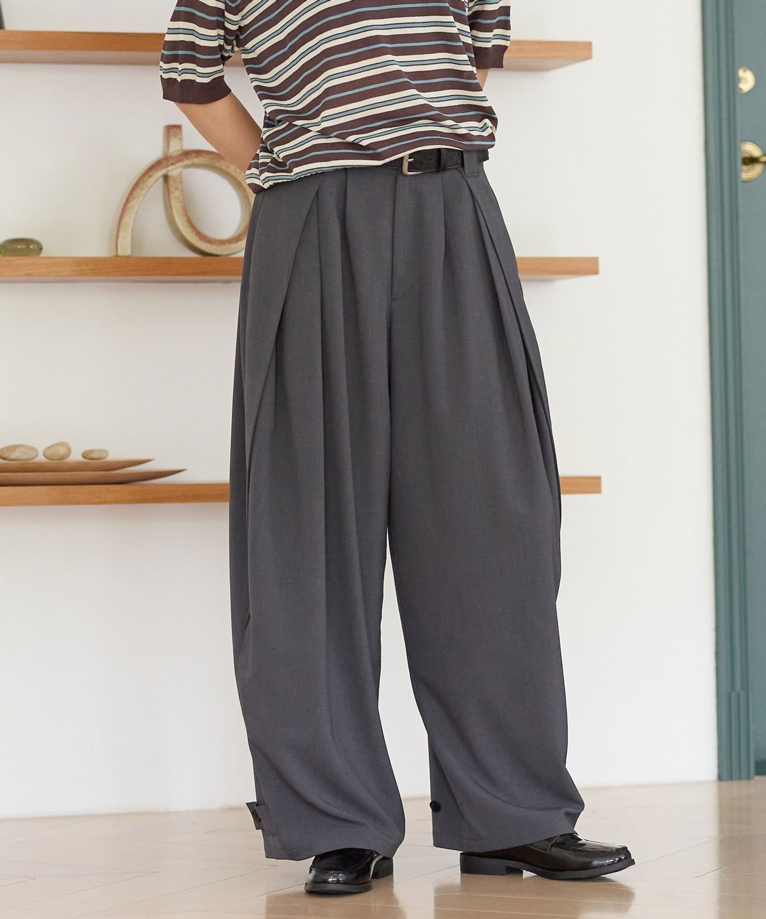 PAGEBOYLIM 【PBLIM】3タックボリュームスラックス ページボーイ パンツ スラックス・ドレスパンツ カーキグリーン グレー