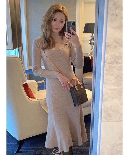 【SALE／60%OFF】DURAS フロント開き2WAYマーメイドワンピース デュラス ワンピース・ドレス ワンピース ベージュ ブラウン レッド グレー ブラックのサムネイル