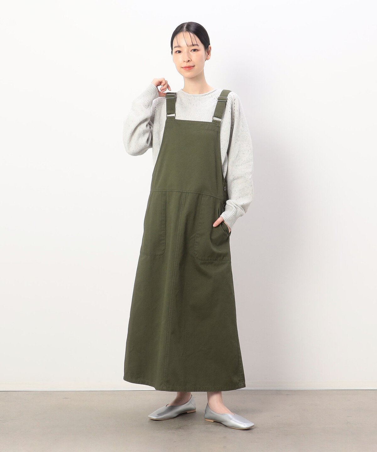 【SALE／10%OFF】ONIGIRI コットンカツラギ ジャンパースカート コムサイズム ワンピース・ドレス ジャンパースカート カーキ ベージュ【送料無料】