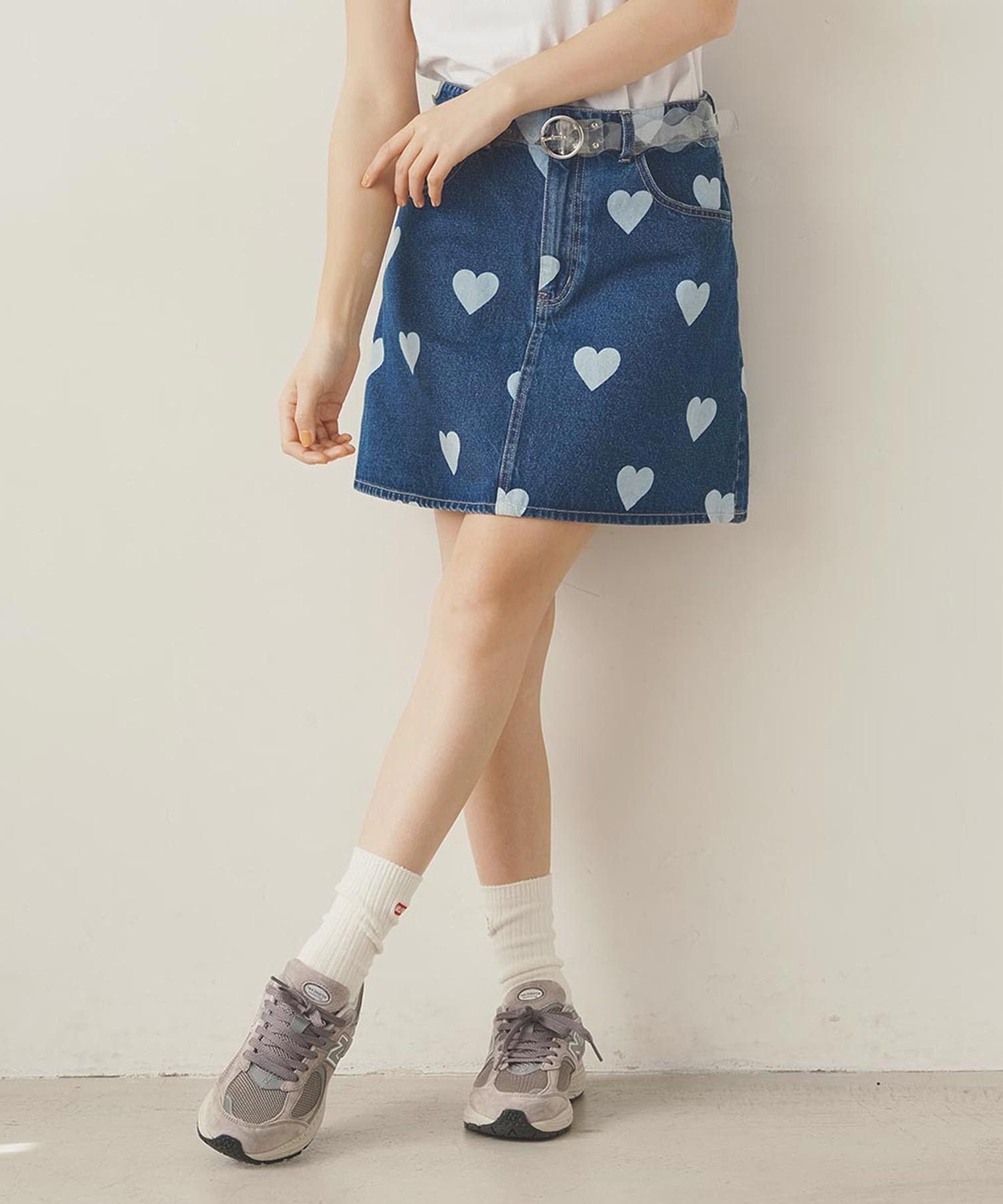 MILKFED. HEART PRINTED DENIM SKIRT ミルクフェド スカート その他のスカート ブラック ブルー