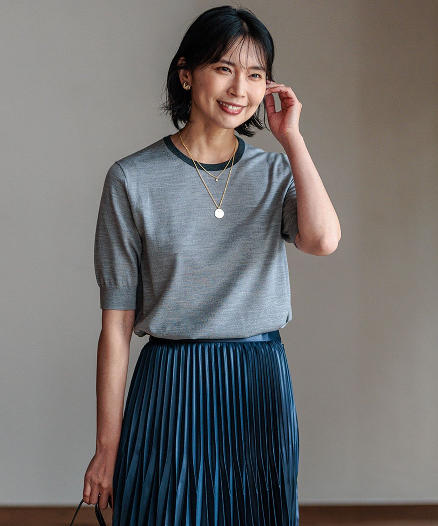 23区 S 【洗える】サステナブルウール 半袖 ニット ニジュウサンク トップス ニット グレー ベージュ ブラウン