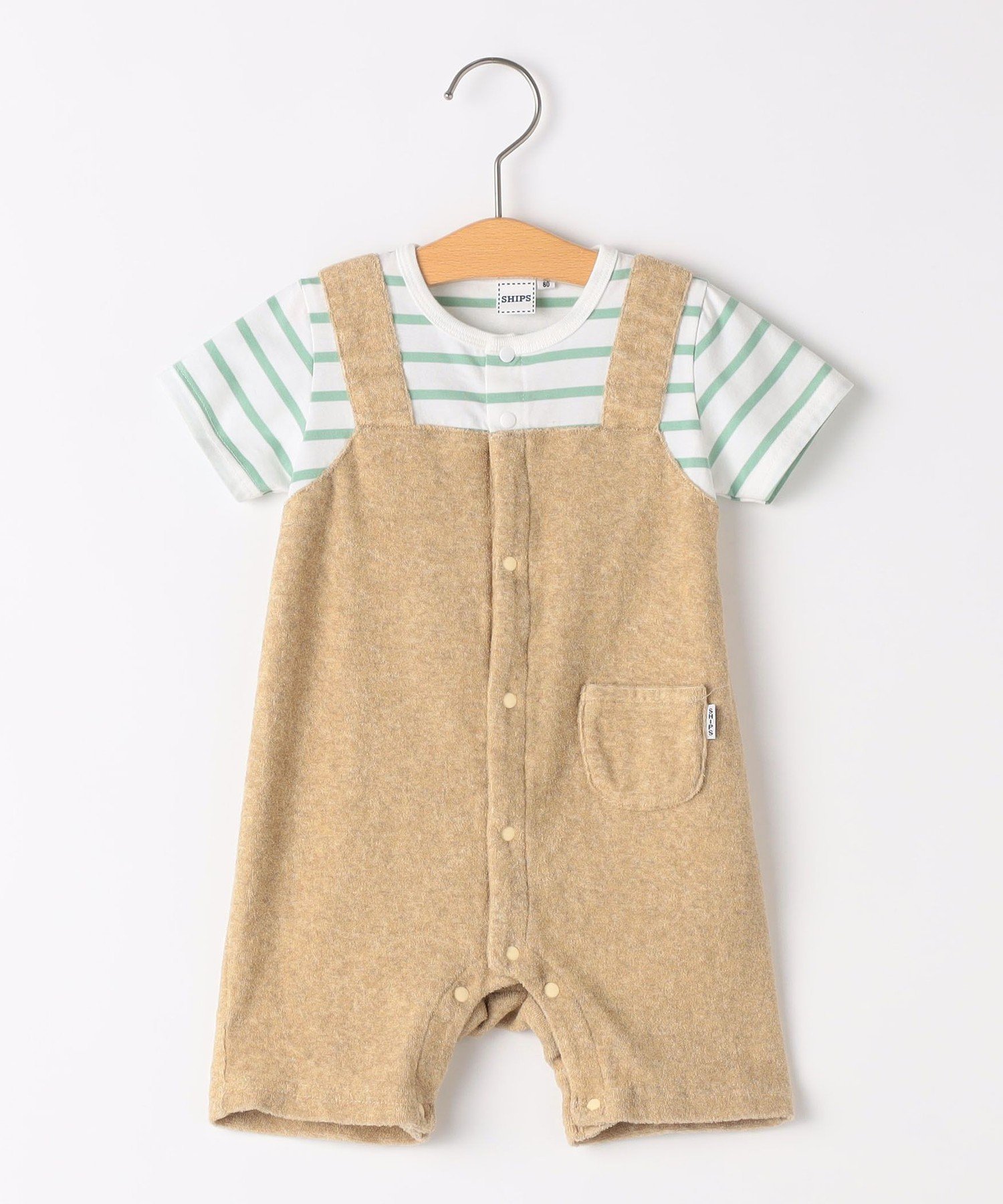 【SALE／30%OFF】SHIPS KIDS SHIPS KIDS:70~80cm / フェイク オーバーオール ボーダー ロンパース シッ..