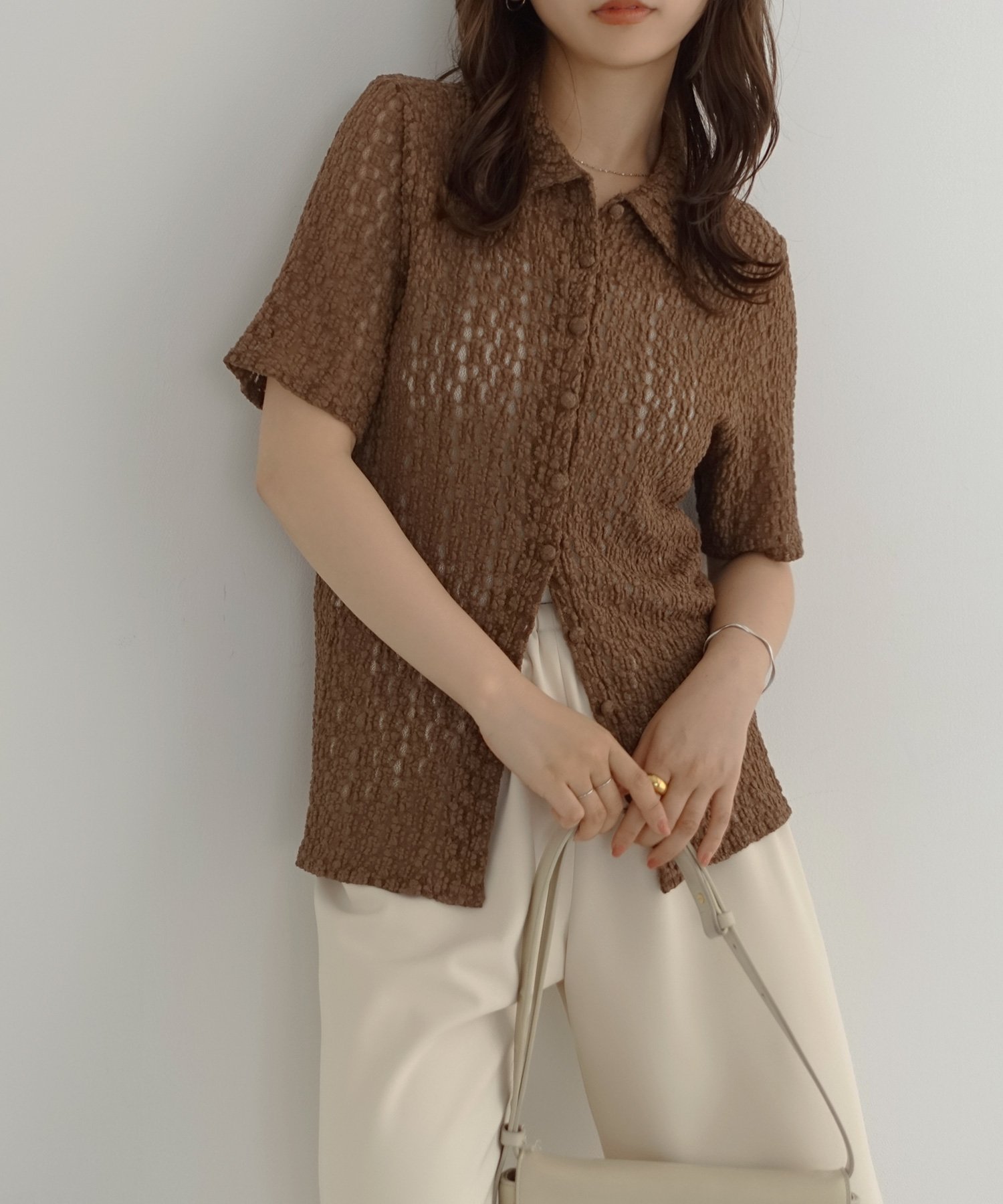 Freesia フラワー レース 半袖 シャツ カーディガン Freesia フリージア アンドミー トップス カーディガン ブラック ブラウン ホワイト【送料無料】