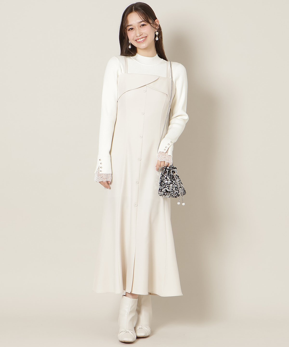 【SALE／50%OFF】WILLSELECTION フロントスリットマーメイドワンピース ウィルセレクション ワンピース・ドレス その他のワンピース・ドレス グリーン ベージュ【送料無料】