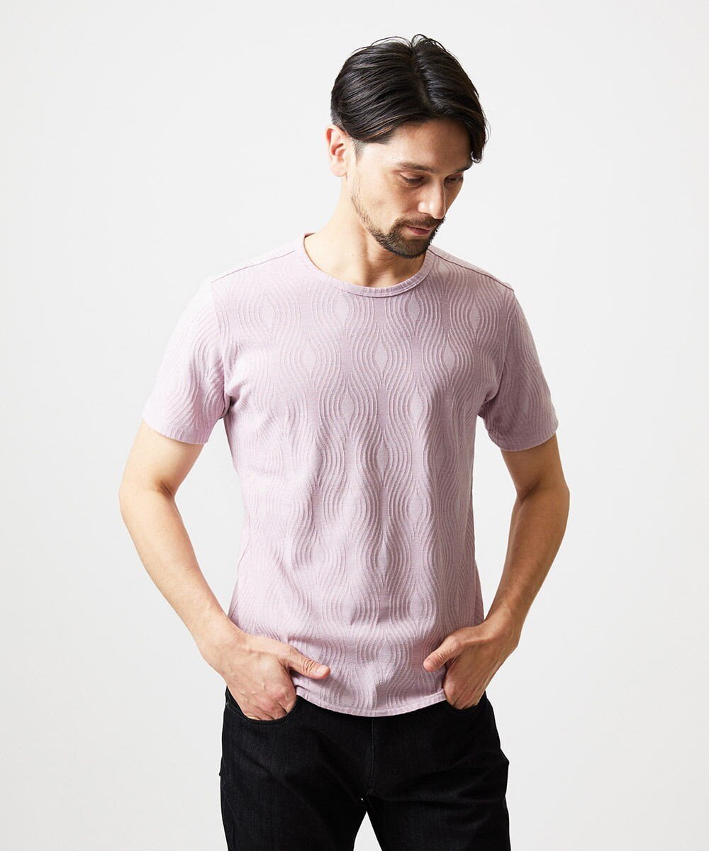 MICHEL KLEIN HOMME 《日本製》スモーク柄クルーネック半袖カットソー ミッシェルクランオム トップス カットソー・Tシャツ ピンク ネイビー