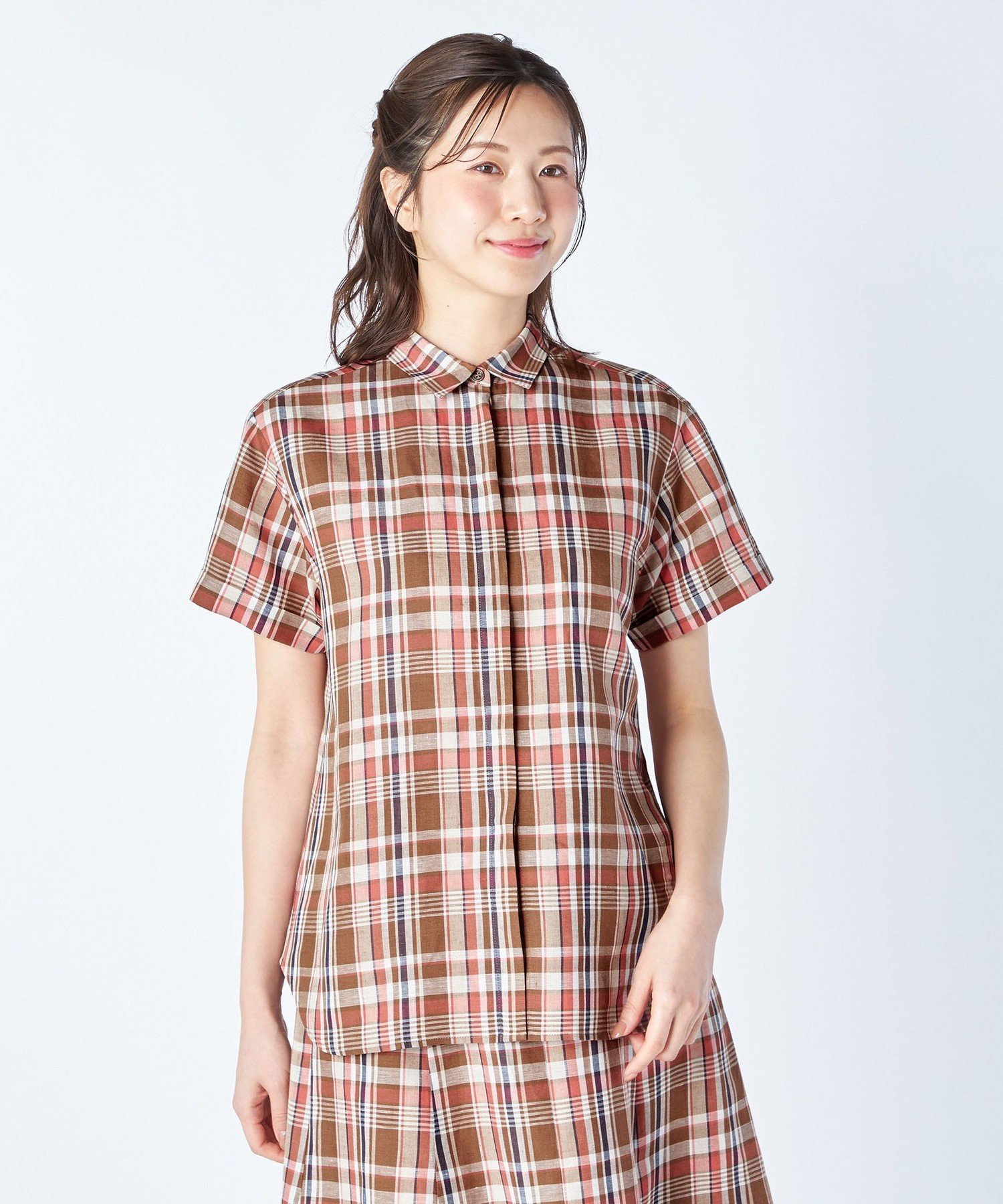 KEITH 【Lサイズ】マドラスチェックシャツブラウス キース トップス シャツ・ブラウス ブラウン ブルー