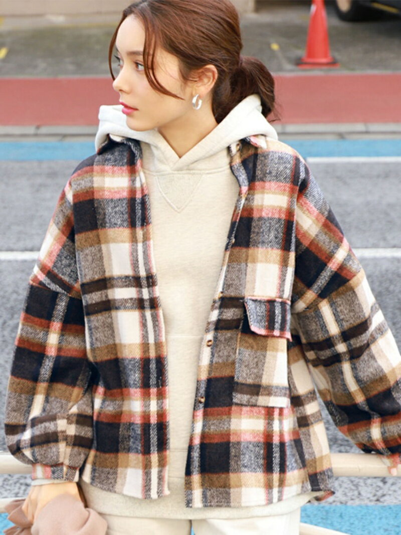 coca ふんわり起毛オーバーサイズチェックシャツ コカ トップス シャツ・ブラウス ブラウンのサムネイル