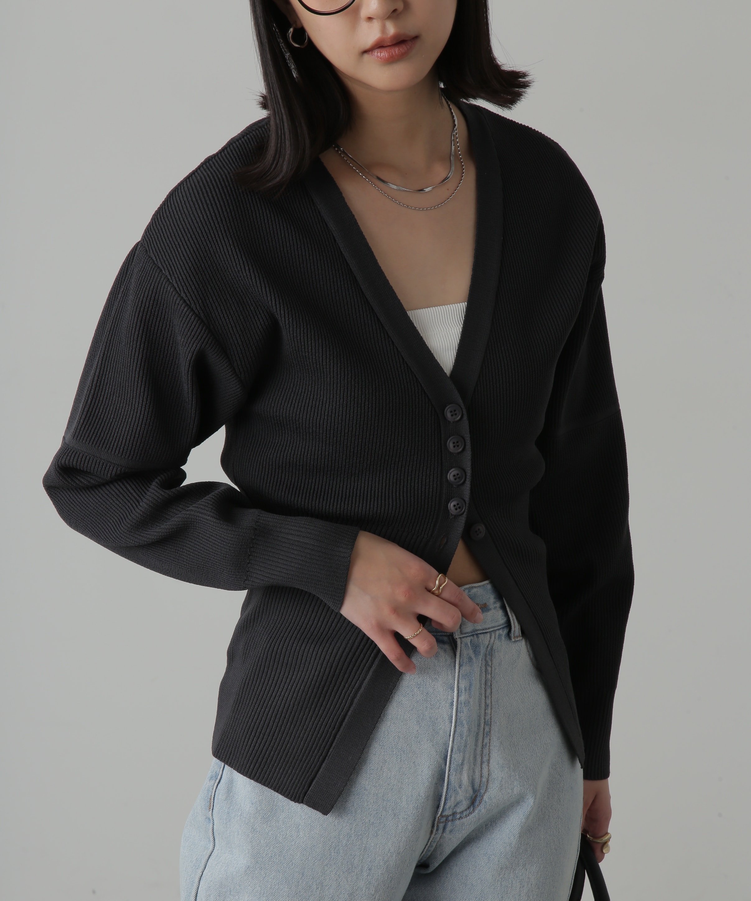 【SALE／50%OFF】FREE'S MART ウエストシェイプリブニットカーディガン フリーズ マート トップス ニット ブラック ピンク グリーン ホワイト