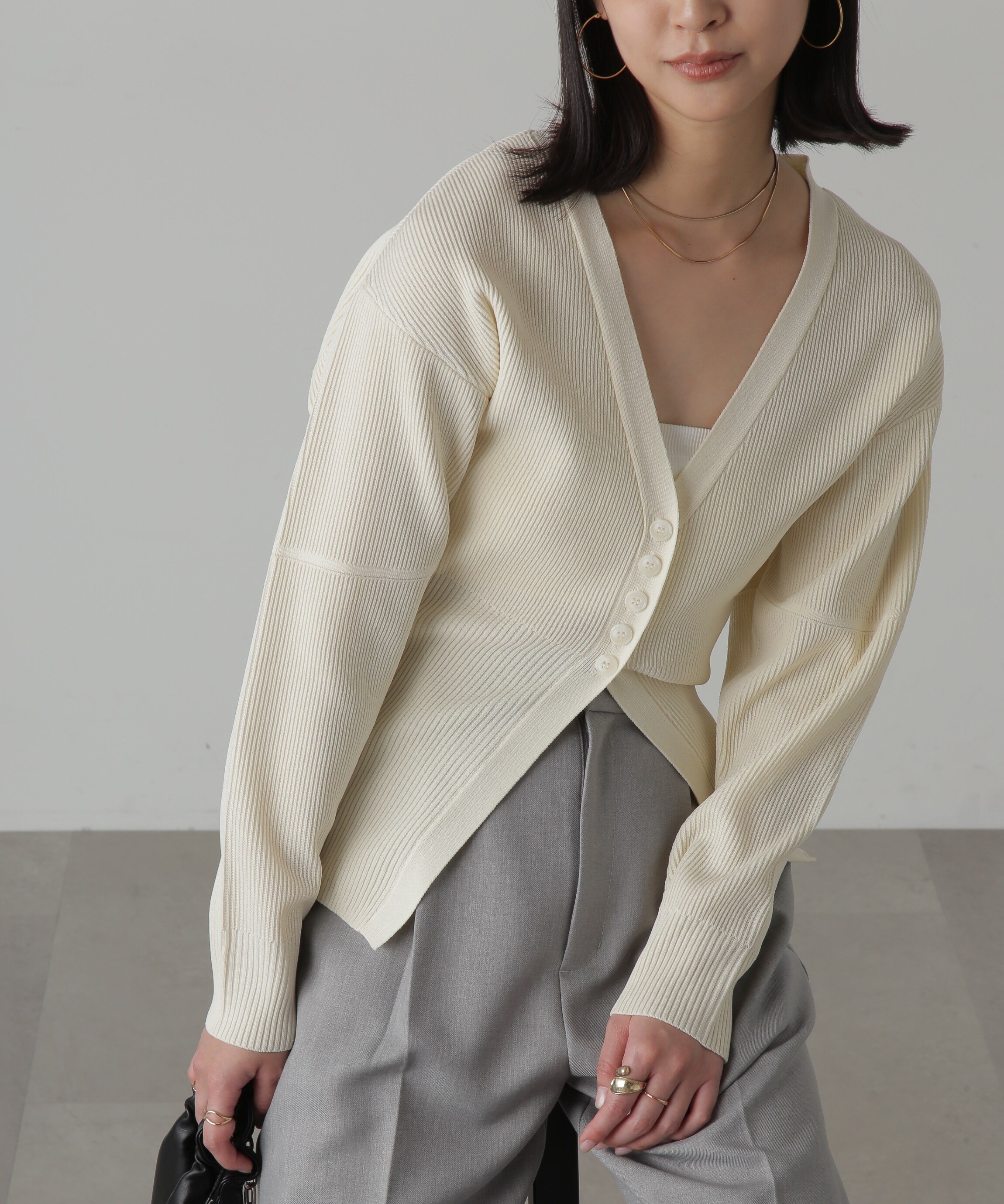 【SALE／50%OFF】FREE'S MART ウエストシェイプリブニットカーディガン フリーズ マート トップス ニット ブラック ピンク グリーン ホワイト