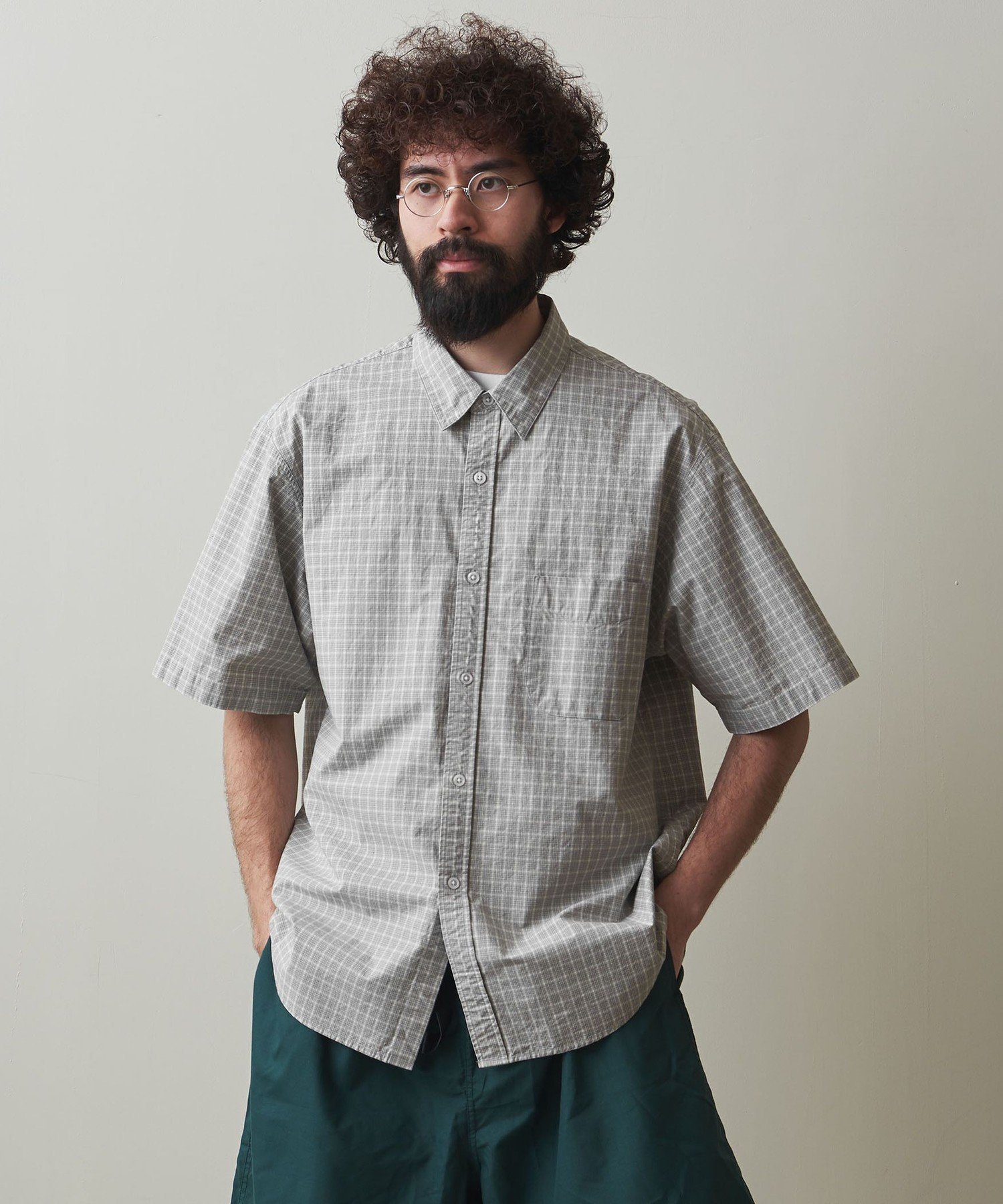 【SALE／30%OFF】Steven Alan ＜Steven Alan＞ CTN/WTR CHECK REGULAR COLLAR SHORT SLEEVE SHIRT -LOOSE/シャツ ユナイテッドアローズ アウトレット トップス シャツ・ブラウス グレー ブラック【送料無料】