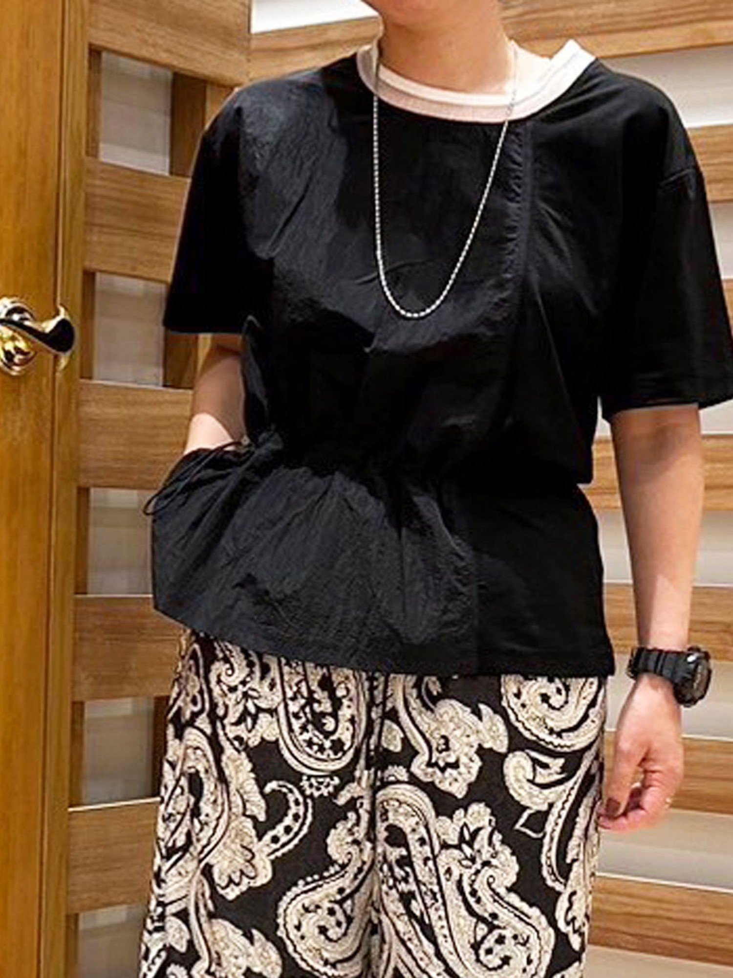 【SALE/30%OFF】Grand PARK NICOLE 異素材使い タックドロストプルオーバー ニコル トップス カットソー・Tシャツ ブラック ホワイト グレー【送料無料】