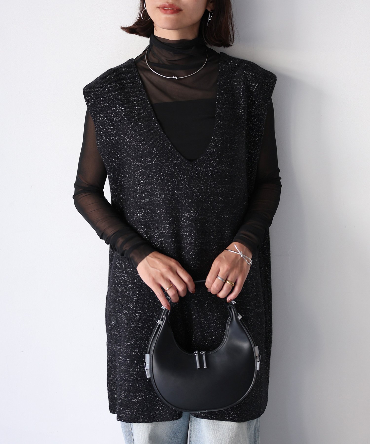 【SALE／50%OFF】Riberry ラメニットロングベスト リベリー トップス ベスト・ジレ ブラック ホワイト グレーのサムネイル