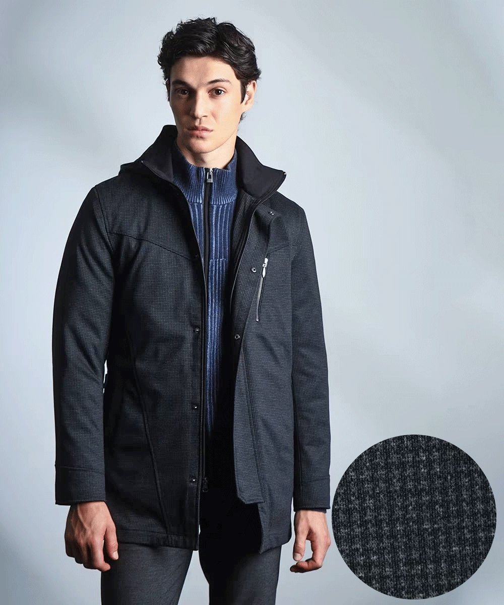 MK MICHEL KLEIN homme 【4サイズ/中綿ライナー付/3WAY】フード付きコート / 千鳥柄 ミッシェルクランオム ジャケット・アウター モッズコート【送料無料】