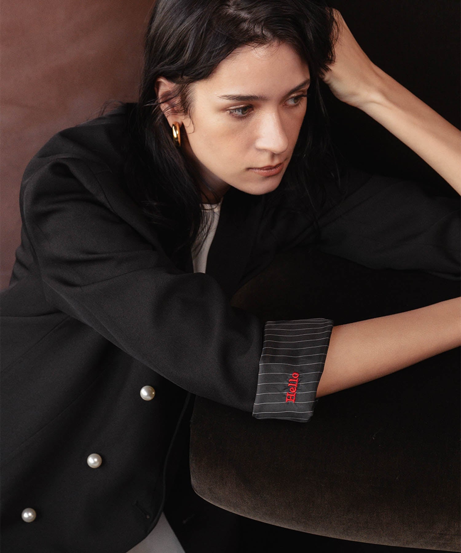 ELFRANK 【2026SS】ロゴ刺繍 テーラードジャケット パールボタン オフィス リバーフィールド アンド コー ジャケット・アウター テーラードジャケット・ブレザー ブラック【送料無料】