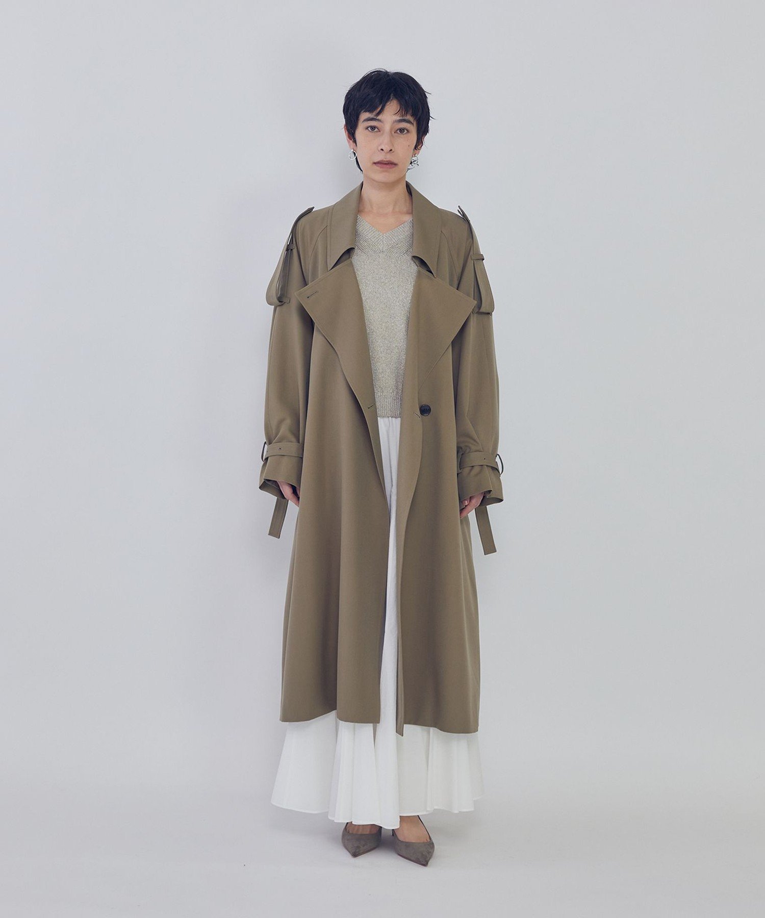 1er Arrondissement ウールギャバジントレンチコート プルミエアロンディスモン ジャケット・アウター トレンチコート カーキグリーン ネイビー