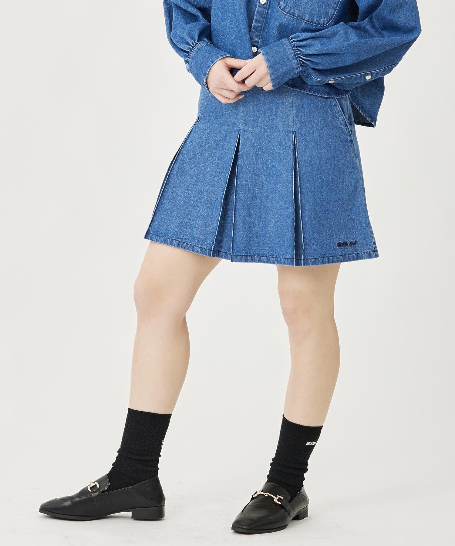 MILKFED. BOX PLEAT MINI SKIRT ミルクフェド スカート その他のスカート グレー ブルー ブラック