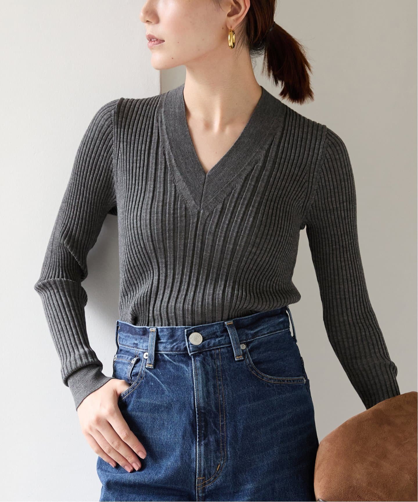 VERMEIL par iena SLOWOOL Vネック プルオーバー ヴェルメイユ パー イエナ トップス ニット レッド ブラウン グレー ネイビー【送料無料】のサムネイル