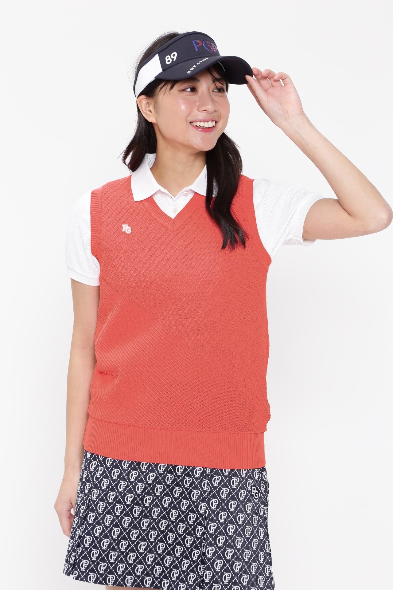 【SALE／70%OFF】PEARLY GATES コットンビーム×アモッサLS Vネックニットベスト ＜PGPRO＞ パーリーゲイツ トップス ニット ピンク ホワイト【送料無料】