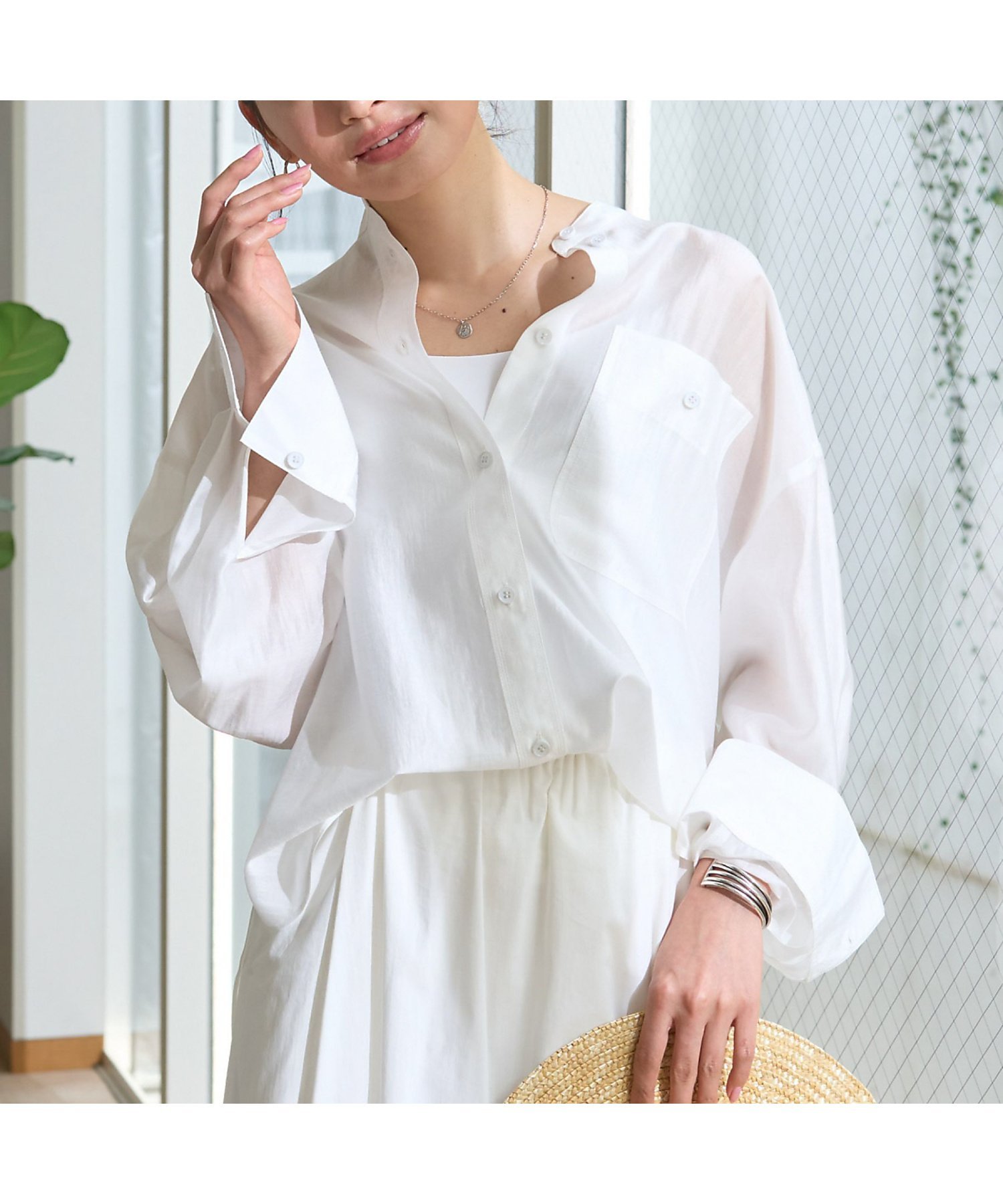 Rouge vif la cle ポケット付きシアーシャツ ルージュ・ヴィフ ラクレ トップス シャツ・ブラウス パープル ブラウン ホワイト ワインレッド ベージュ グリーン