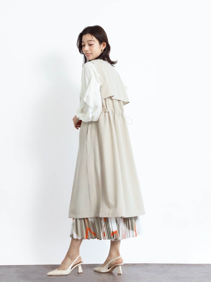 【SALE／59%OFF】FENNEL バックギャザーロングジレ ヴァン トップス ベスト・ジレ ベージュ ブラック【..