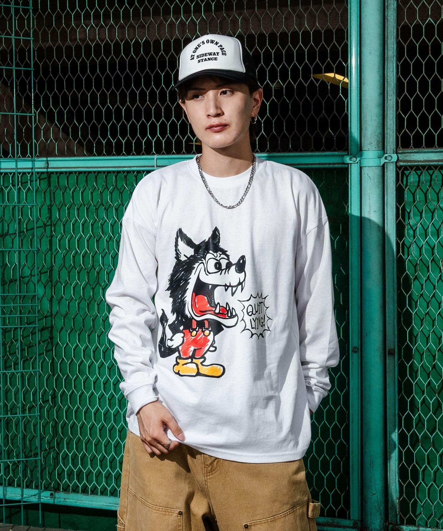 【SALE／53%OFF】SIDEWAY STANCE SIDEWAY STANCE サイドウェイスタンス クレヨンウルフ 長袖Tシャツ インプローブス トップス カットソー・Tシャツ ブラック ホワイト