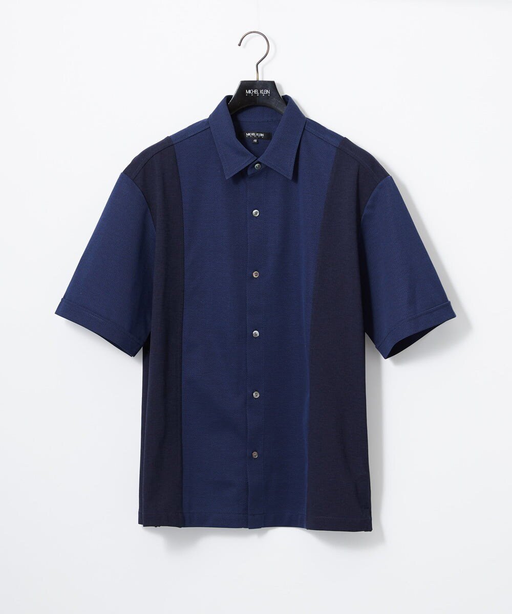 MICHEL KLEIN HOMME 【セットアップ】異素材コンビ半袖シャツ ミッシェルクランオム トップス シャツ・ブラウス ブルー【送料無料】