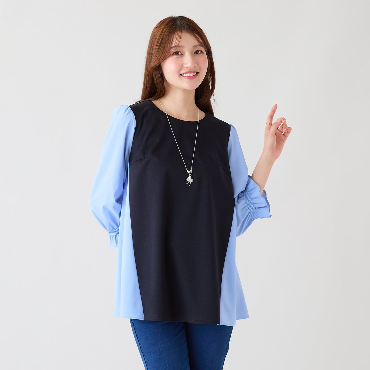 Rose Tiara 【接触冷感/UVカット】配色切替カットソー ローズティアラ トップス カットソー・Tシャツ ネイビー ブラック
