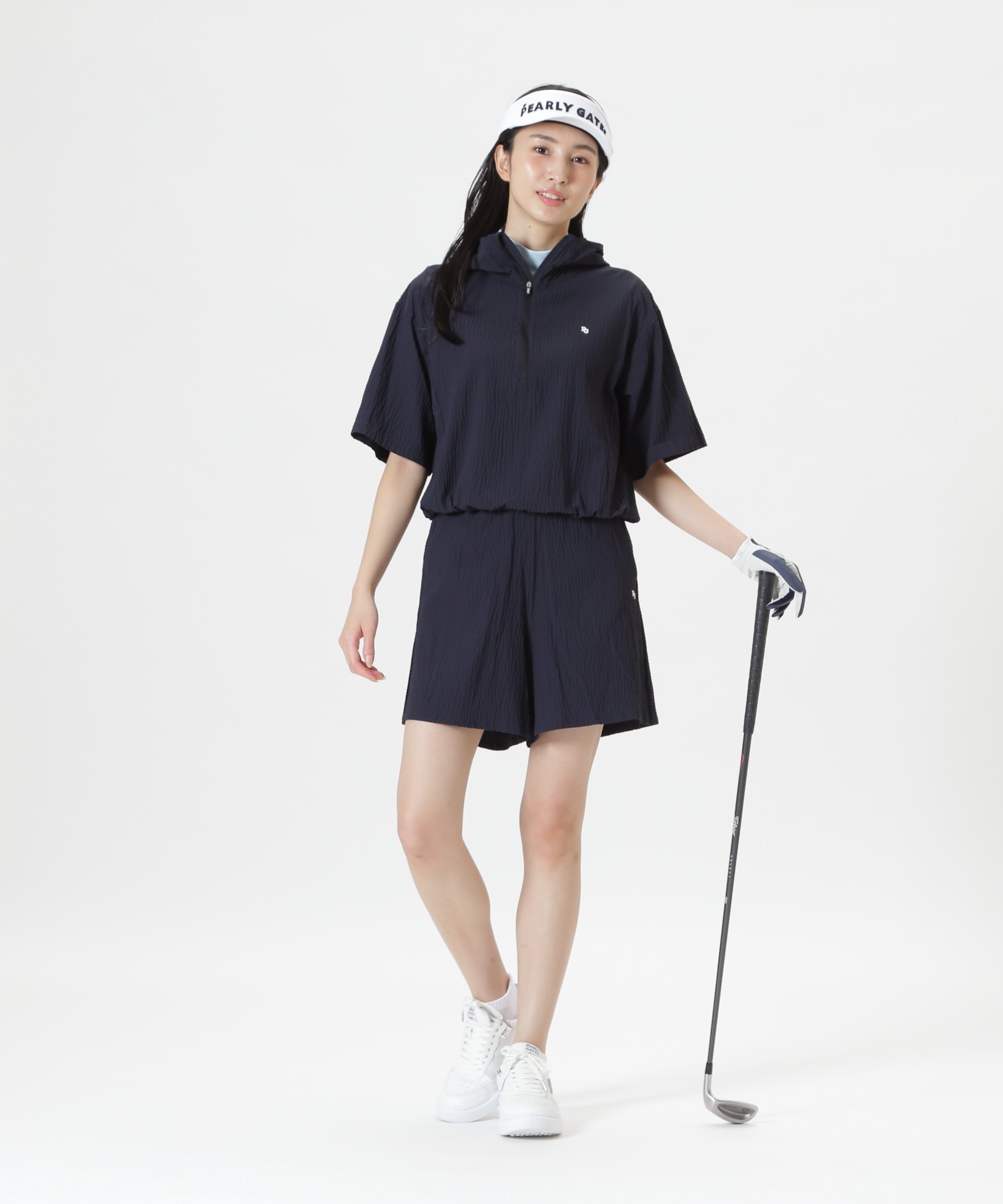 PEARLY GATES シャーリングサッカーショートパンツ パーリーゲイツ パンツ その他のパンツ ネイビー ピンク