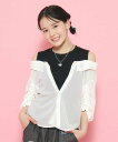 【SALE/20%OFF】PINK-latte 袖ギャザーシアーレイヤードデザインシャツ ピンク ラテ トップス シャツ・ブラウス ピンク ブルー ホワイト