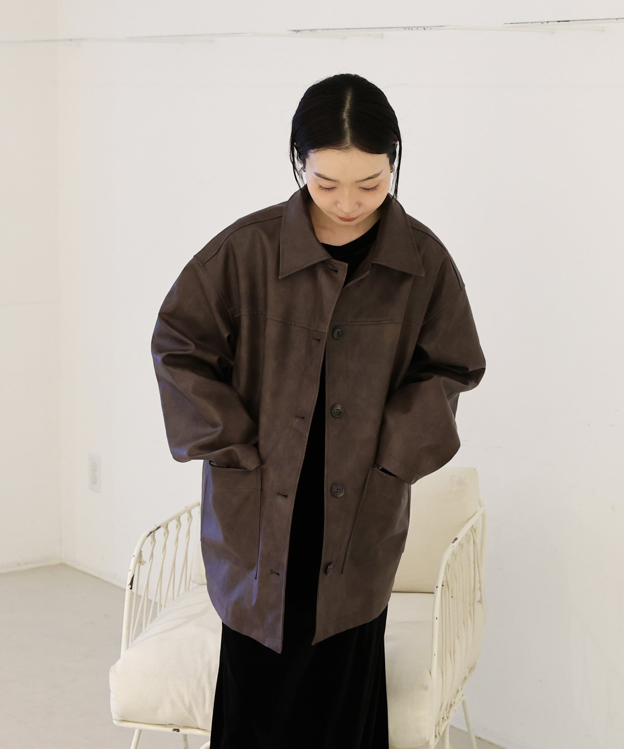 SELECT MOCA 【人気インフルエンサーコラボbySON】ステンカラーフェイクレザージャケット セレクトモカ ジャケット・アウター ステンカラーコート【送料無料】 3