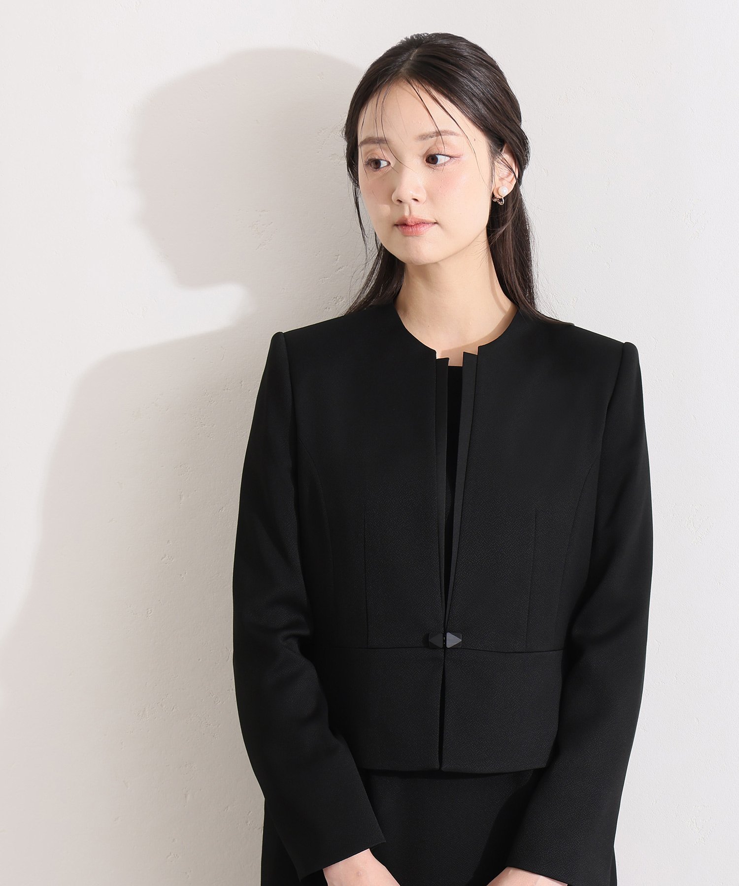 PourVous フロントタックジャケットワンピース2点セット 結婚式 オケージョンドレス プールヴー スーツ..