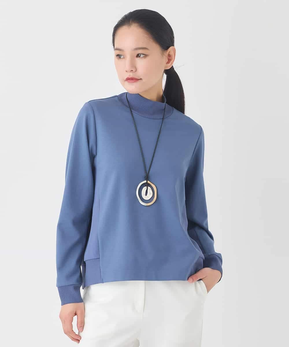 HIROKO BIS 異素材切り替えハイネックプルオーバー /洗える ヒロコ ビス トップス カットソー・Tシャツ ブルー ネイビー