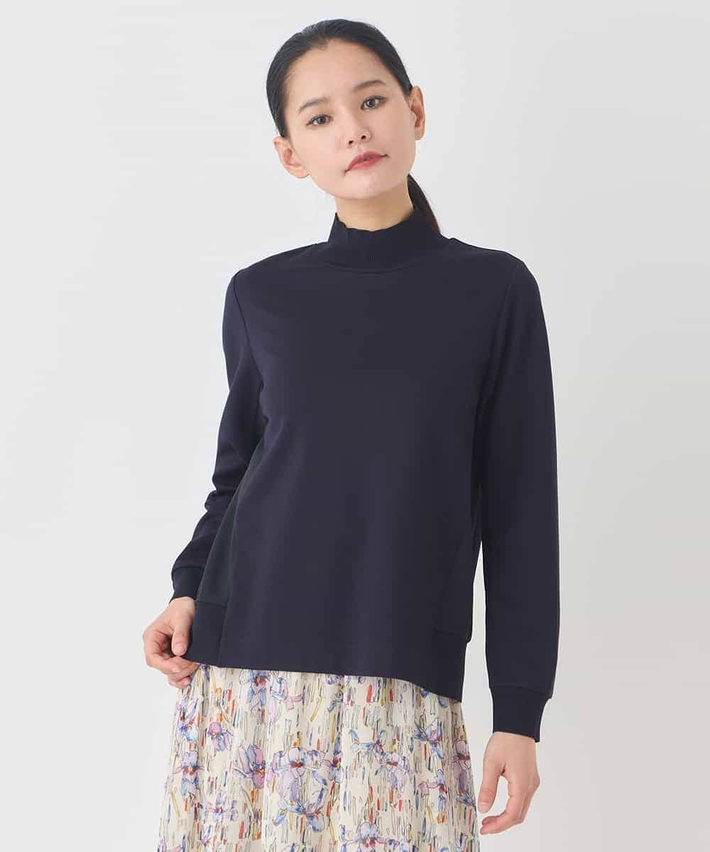 HIROKO BIS 異素材切り替えハイネックプルオーバー /洗える ヒロコ ビス トップス カットソー・Tシャツ ブルー ネイビー